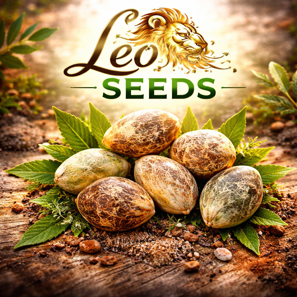 Cannabis plant close-up used as Leo Seeds homepage banner